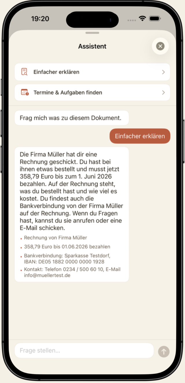 Assistent, der ein Dokument einfach erklärt